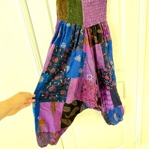 100%Cotton Casual Pants Patchwork Comfortable Baggy Yoga Hippie Boho Tribe Azure